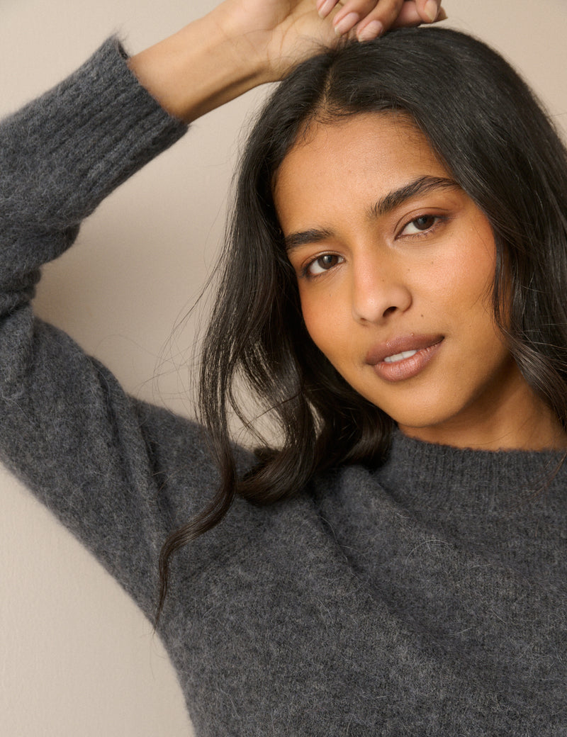 Grey Ribbed Trim Jumper