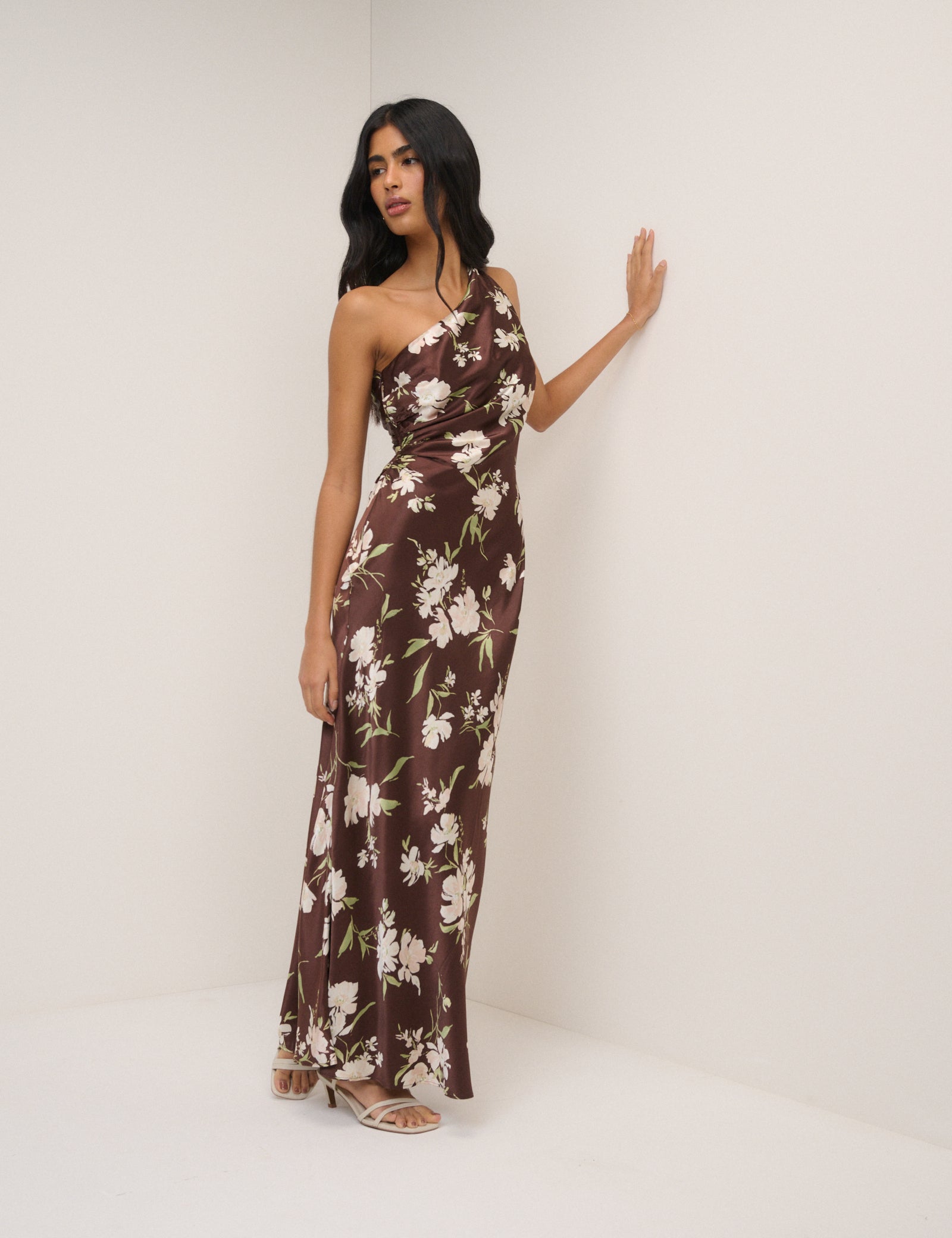 Chocolate Brown Floral One Shoulder Sloane Maxi Dress Chocolate Brown Floral One Shoulder Sloane Maxi Dress