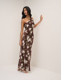 Chocolate Brown Floral One Shoulder Sloane Maxi Dress