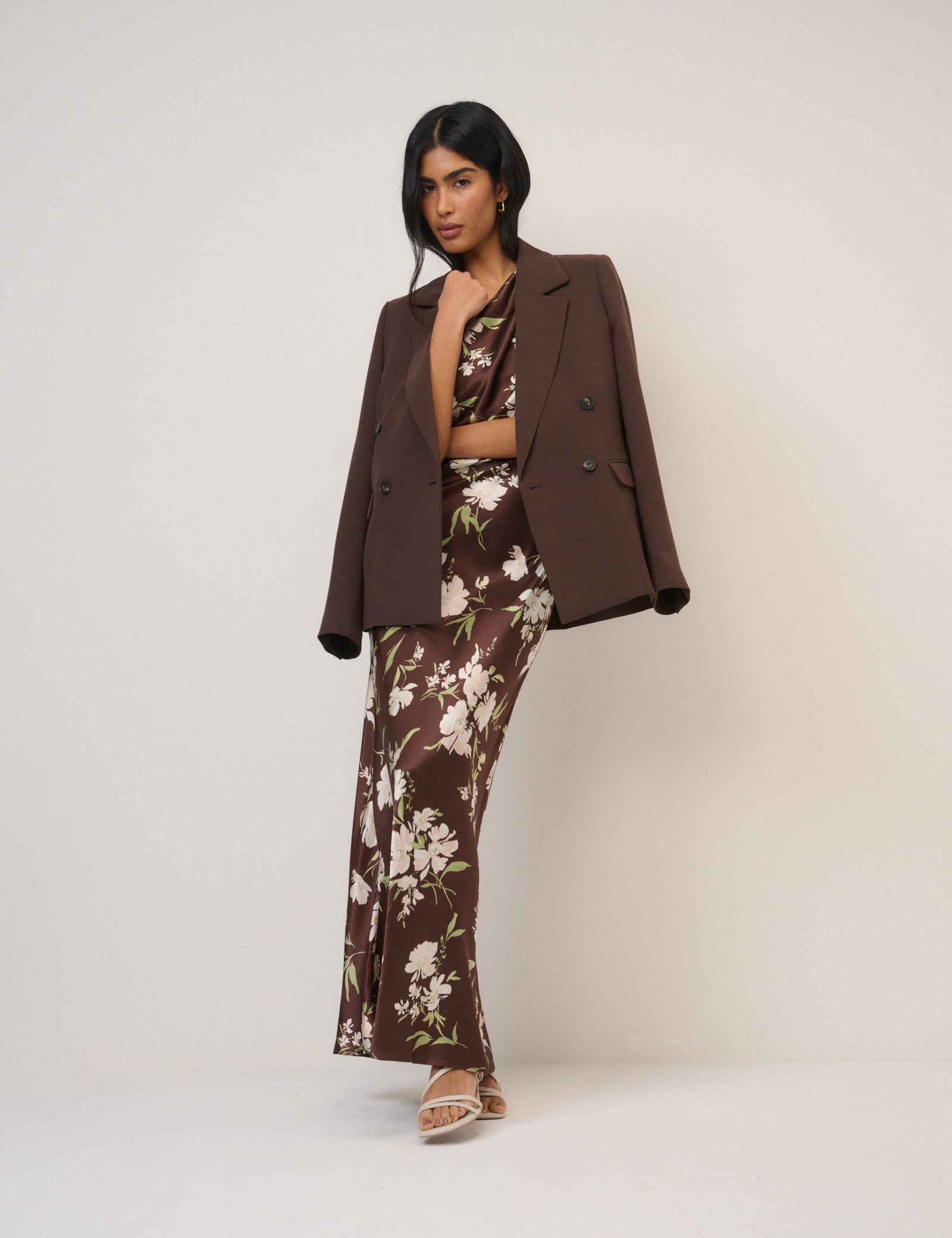 Chocolate Brown Floral One Shoulder Sloane Maxi Dress