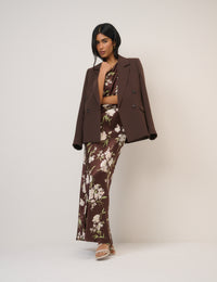 Chocolate Brown Floral One Shoulder Sloane Maxi Dress