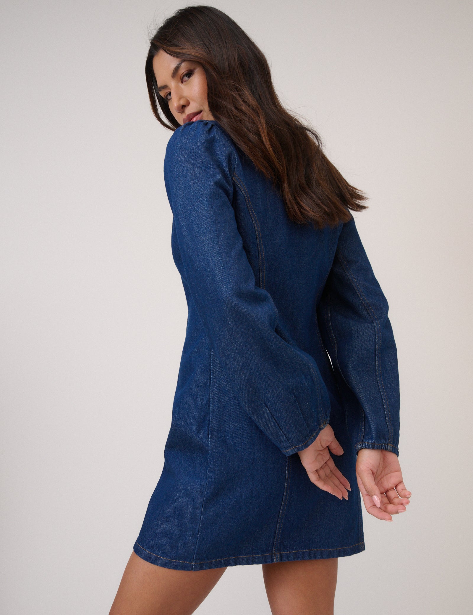 Blue Denim Balloon Sleeve Gemini Shift Mini Dress