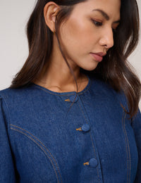 Blue Denim Balloon Sleeve Gemini Shift Mini Dress