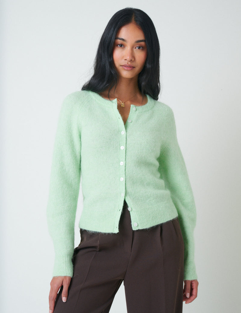 Mint Green Wool Blend Cardigan