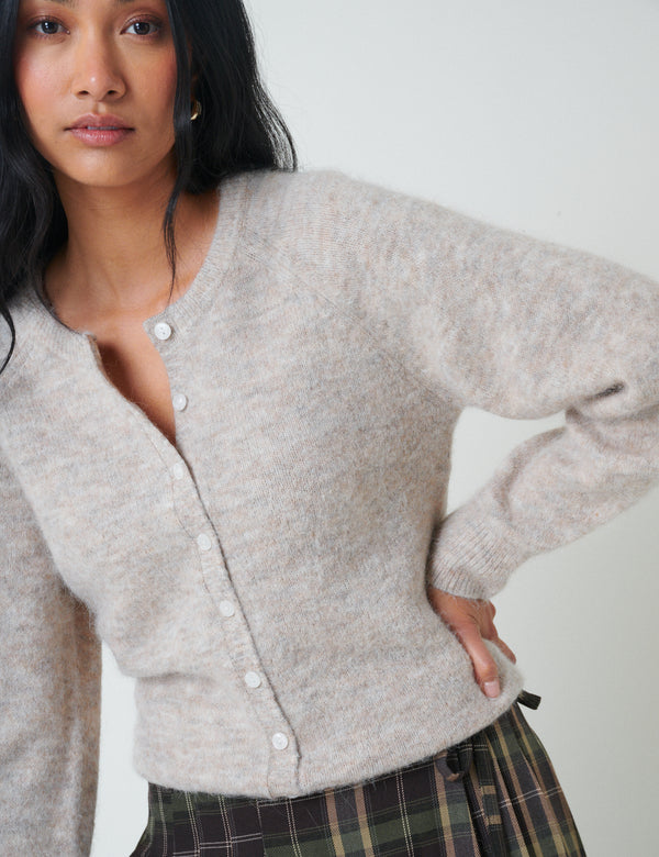 Beige Barrel Sleeve Cardigan
