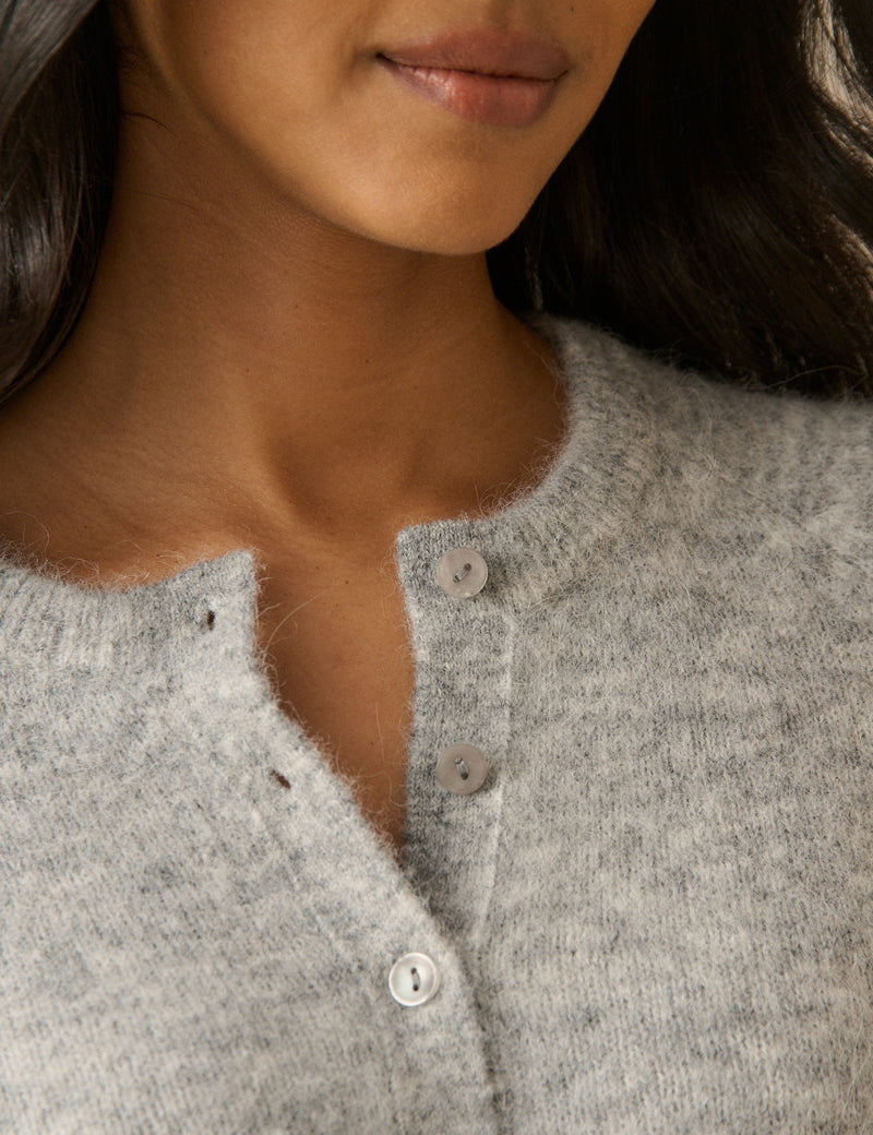 Grey Ribbed Trim Cardigan
