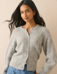 Grey Ribbed Trim Cardigan