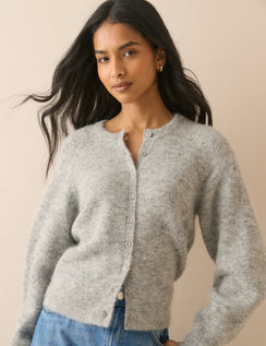 Grey wool-blend cardigan with button front