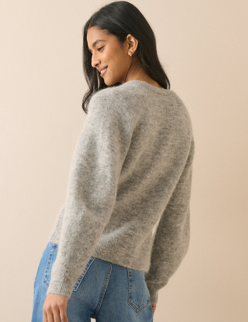 Grey Ribbed Trim Cardigan