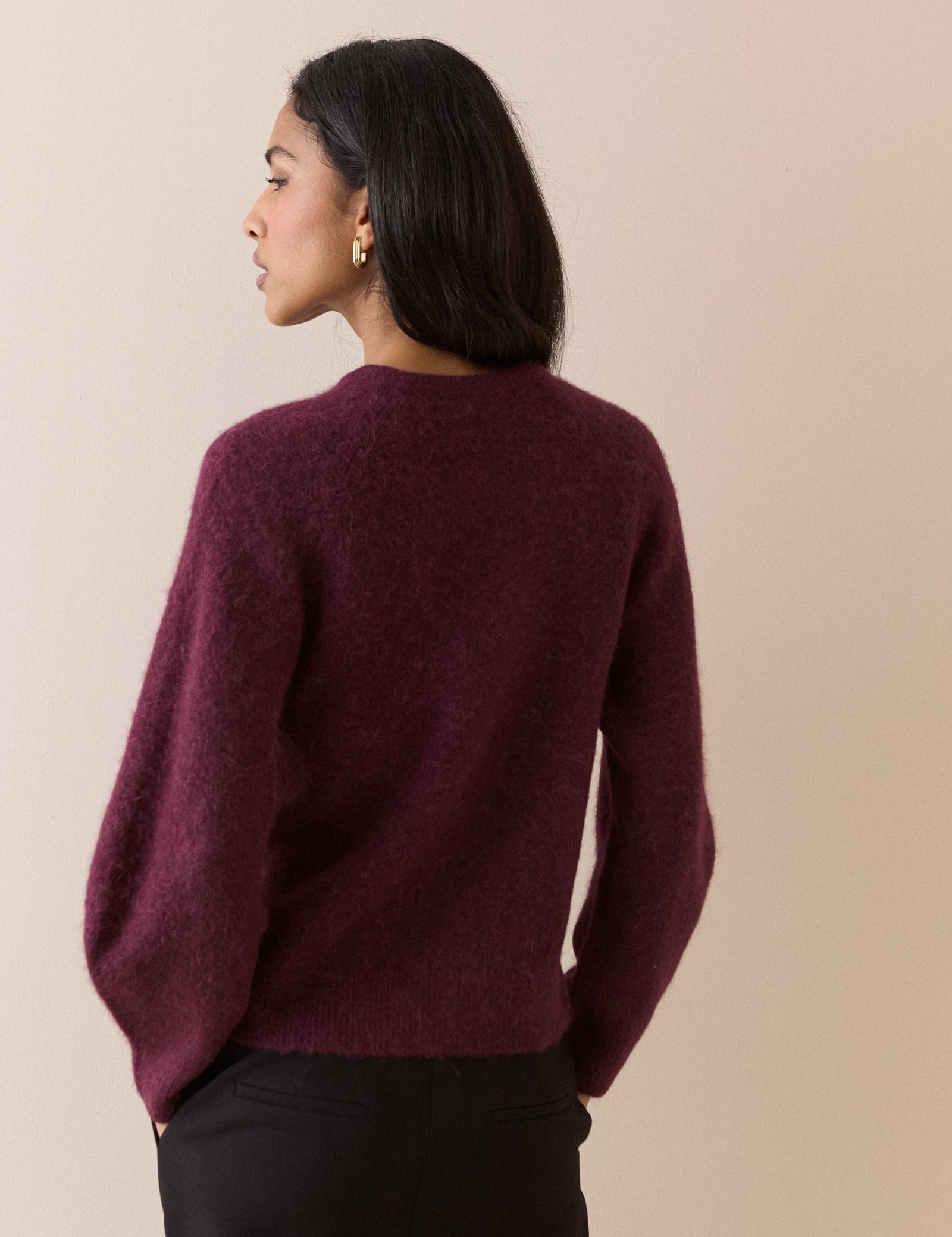 Burgundy Ribbed Trim Cardigan