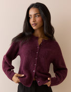 Burgundy Ribbed Trim Cardigan