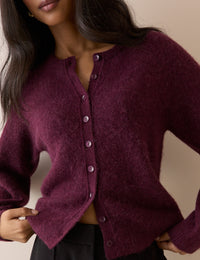Burgundy Ribbed Trim Cardigan