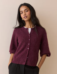 Burgundy Ribbed Trim Cardigan