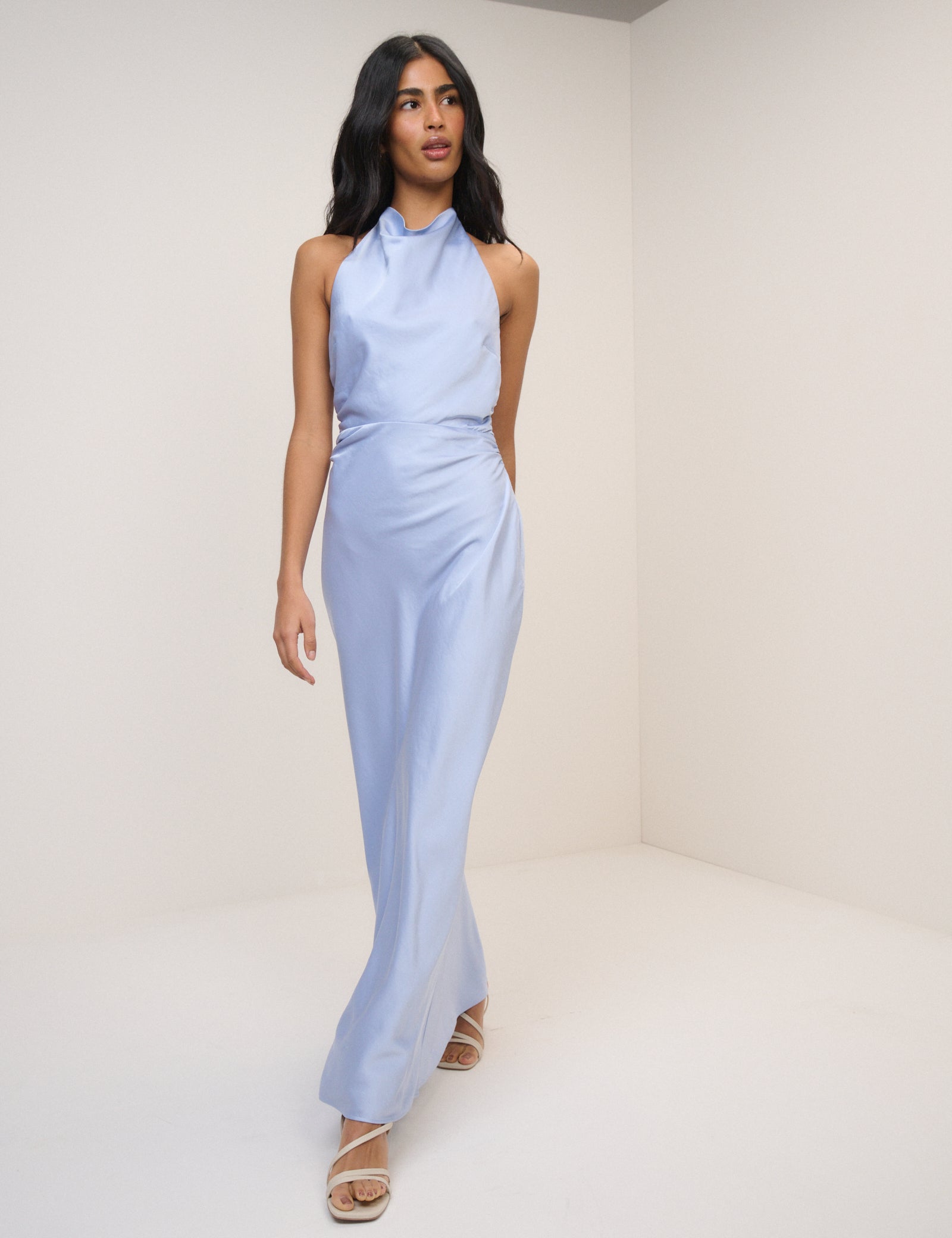 devin maxi dress Soft Blue Satin Column Devin Maxi Dress