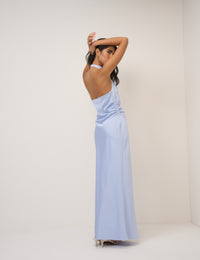 Soft Blue Satin Column Devin Maxi Dress