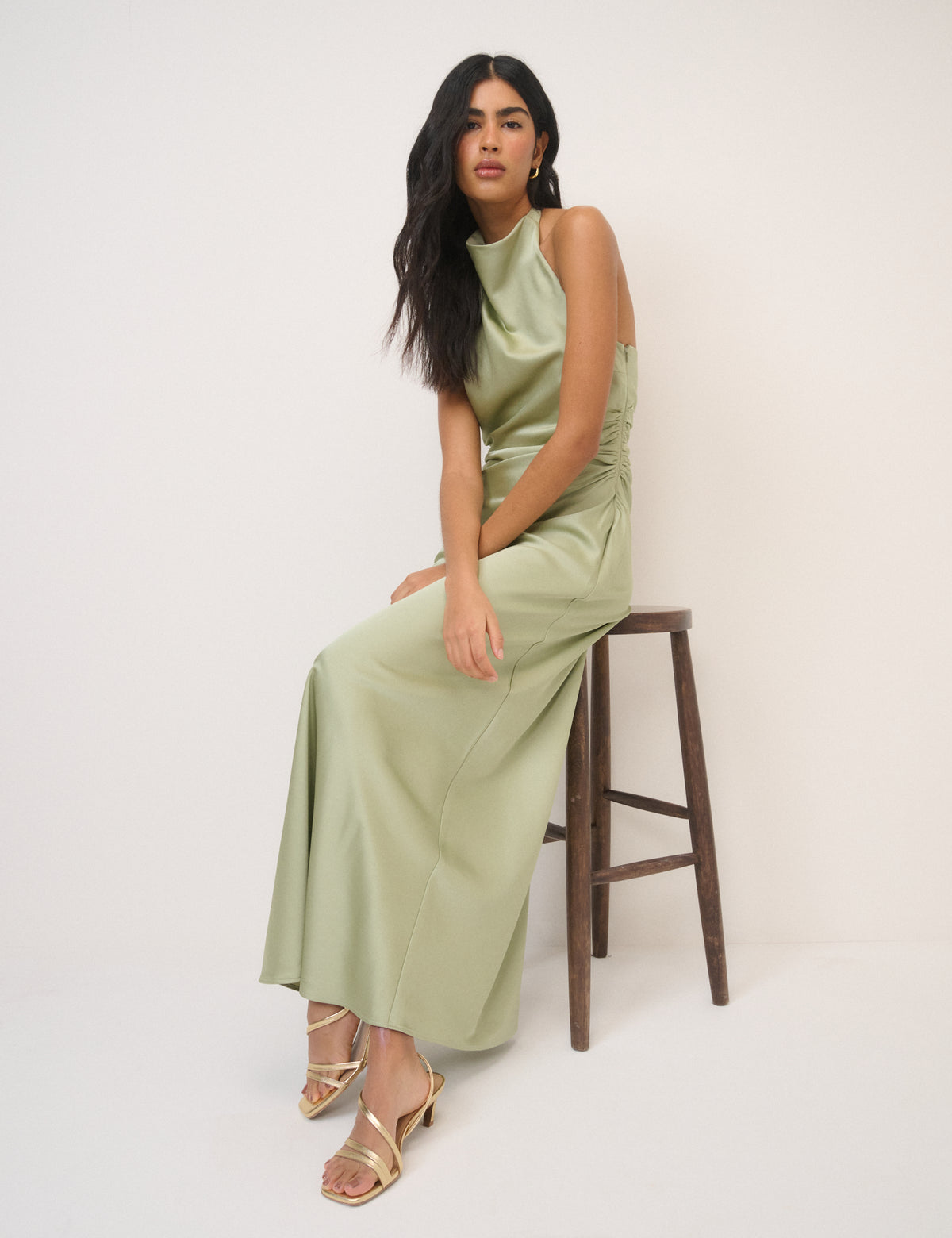 Sesame Sage Sleeveless Halterneck Devin Midaxi Dress