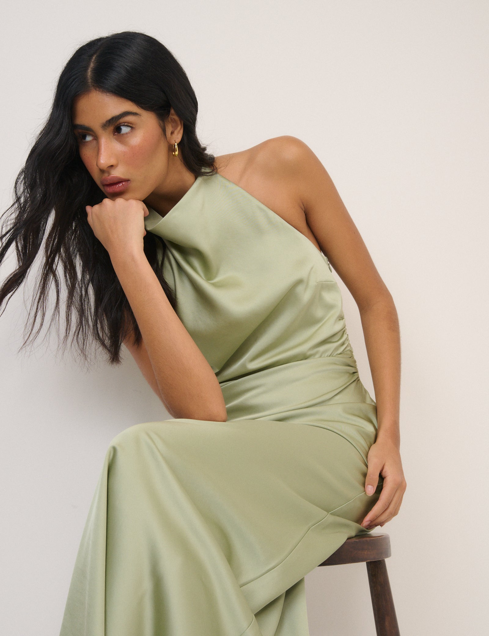 Sage Satin Column Devin Maxi Dress
