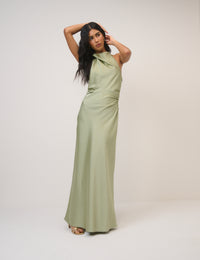 Sage Satin Column Devin Maxi Dress