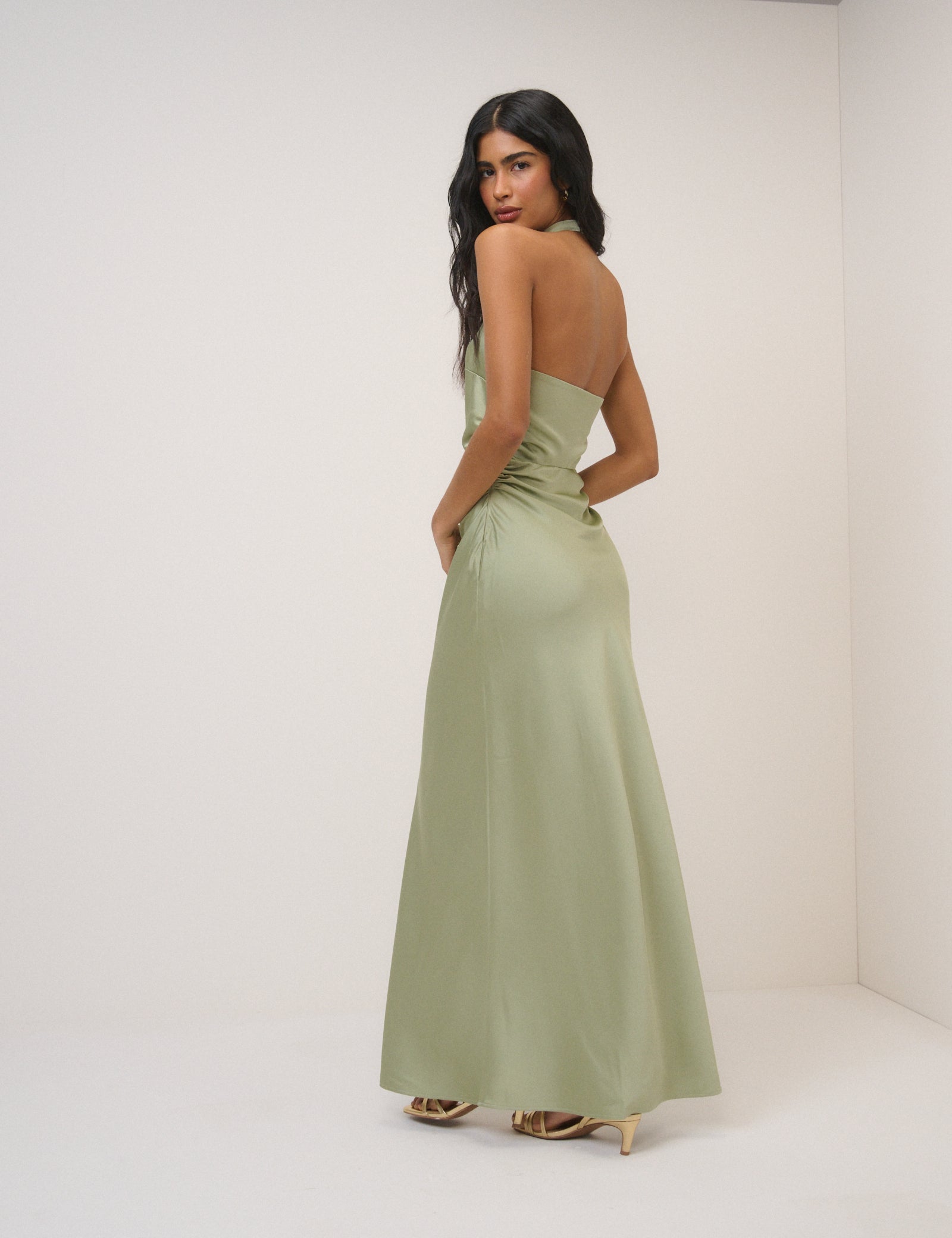 Sage Satin Column Devin Maxi Dress