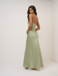 Sage Satin Column Devin Maxi Dress