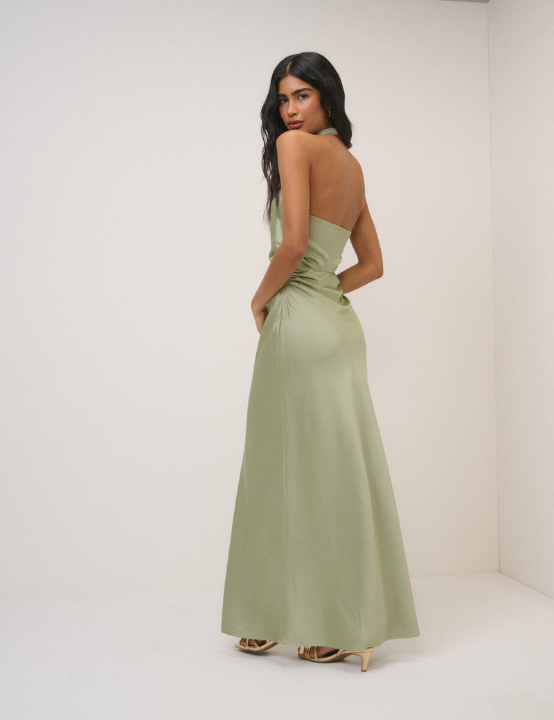 Sage Green Satin Column Devin Maxi Dress