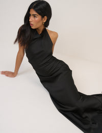 Black Satin Column Devin Maxi Dress