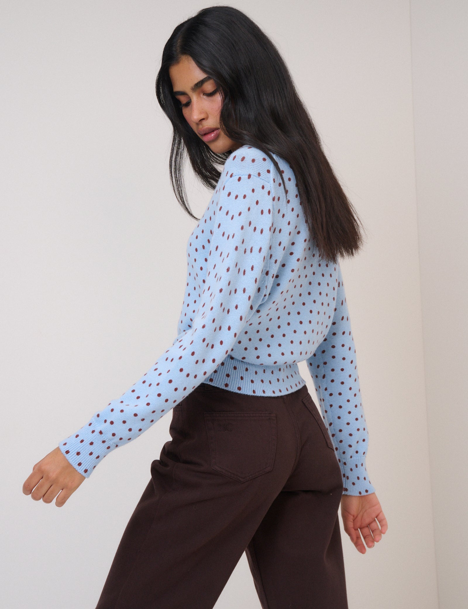 Blue Polka Dot Crew Neck Cardigan