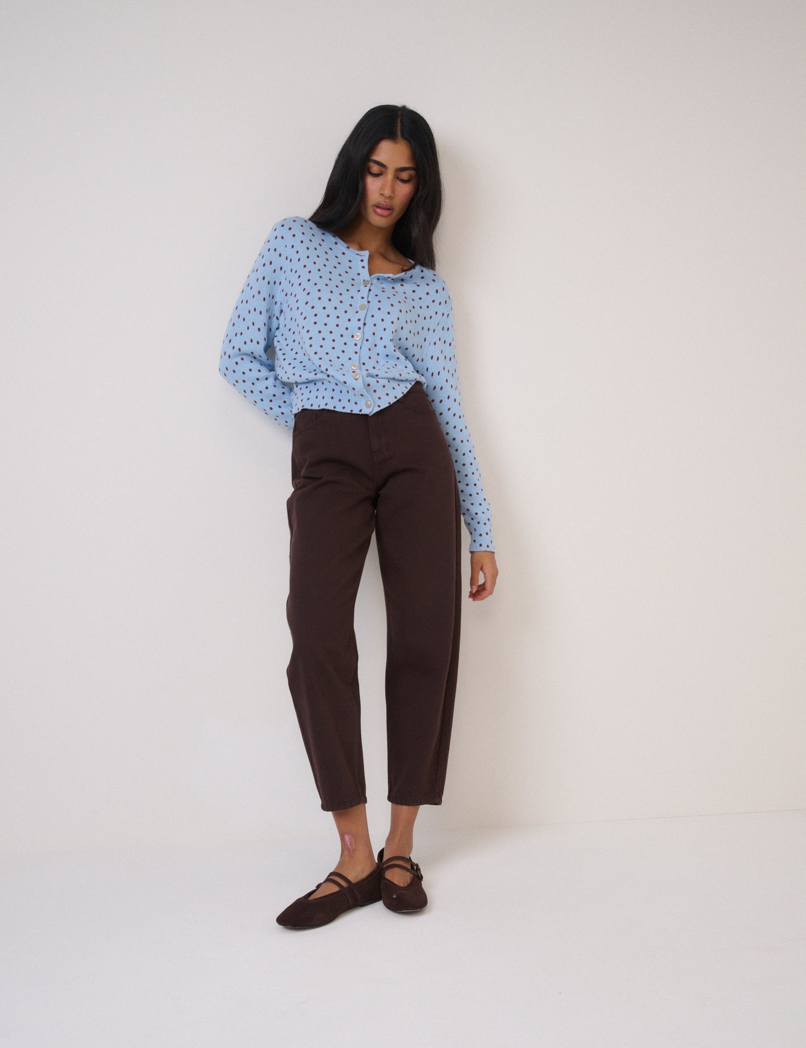 Blue Polka Dot Crew Neck Cardigan