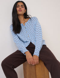 Blue Polka Dot Crew Neck Cardigan
