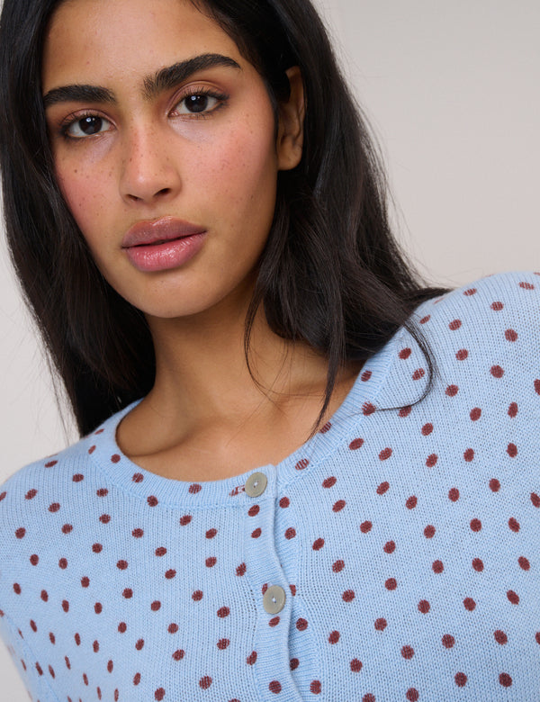 Blue Polka Dot Crew Neck Cardigan