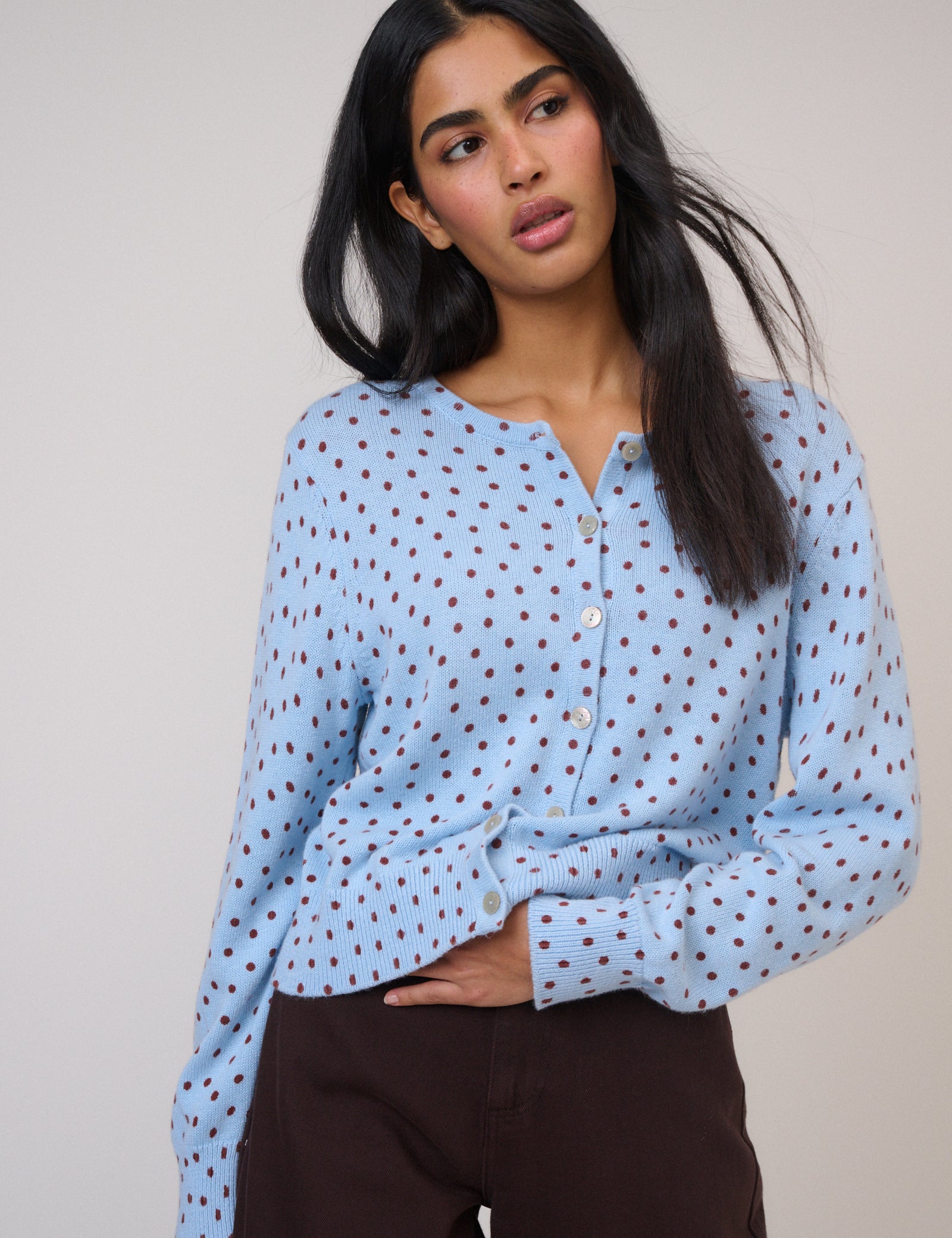 Blue Polka Dot Crew Neck Cardigan