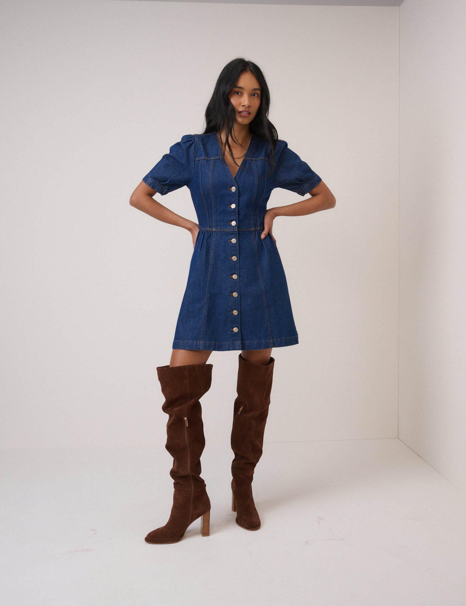 Blue Denim Puff Sleeve Sienna Mini Dress Blue Denim Puff Sleeve Sienna Mini Dress