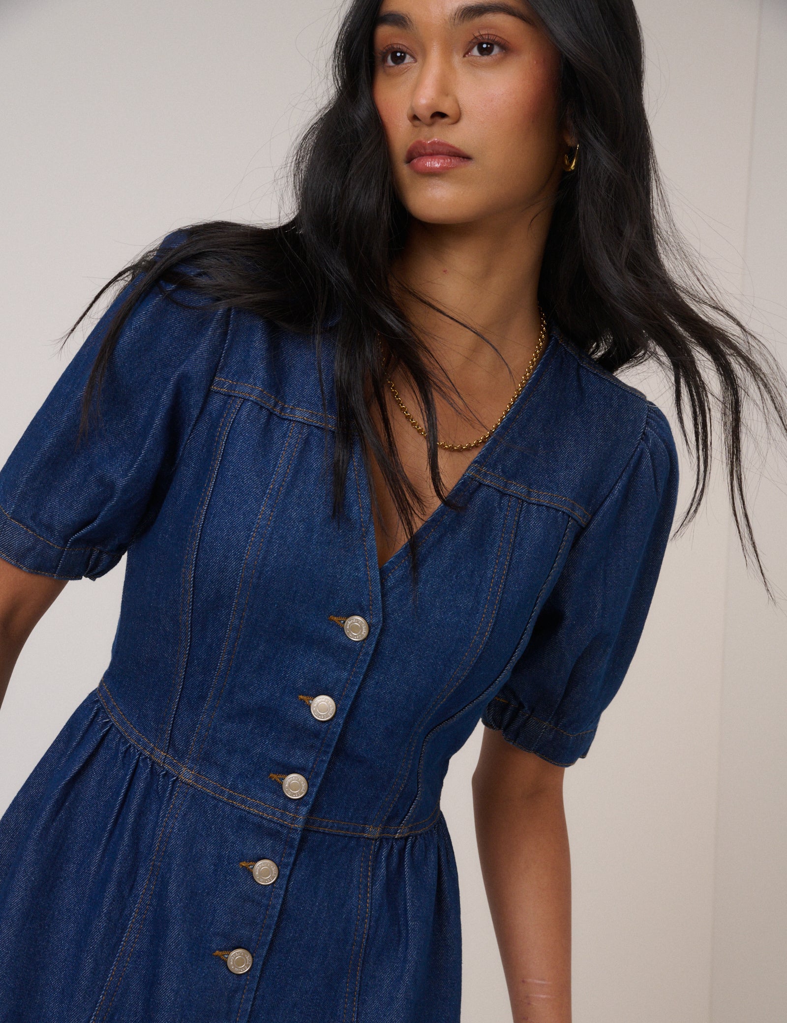 Blue Denim Puff Sleeve Sienna Mini Dress Blue Denim Puff Sleeve Sienna Mini Dress