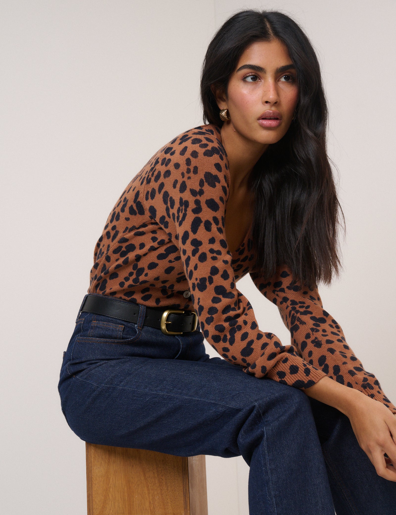 Brown Leopard Print Long Sleeve V-Neck Cardigan