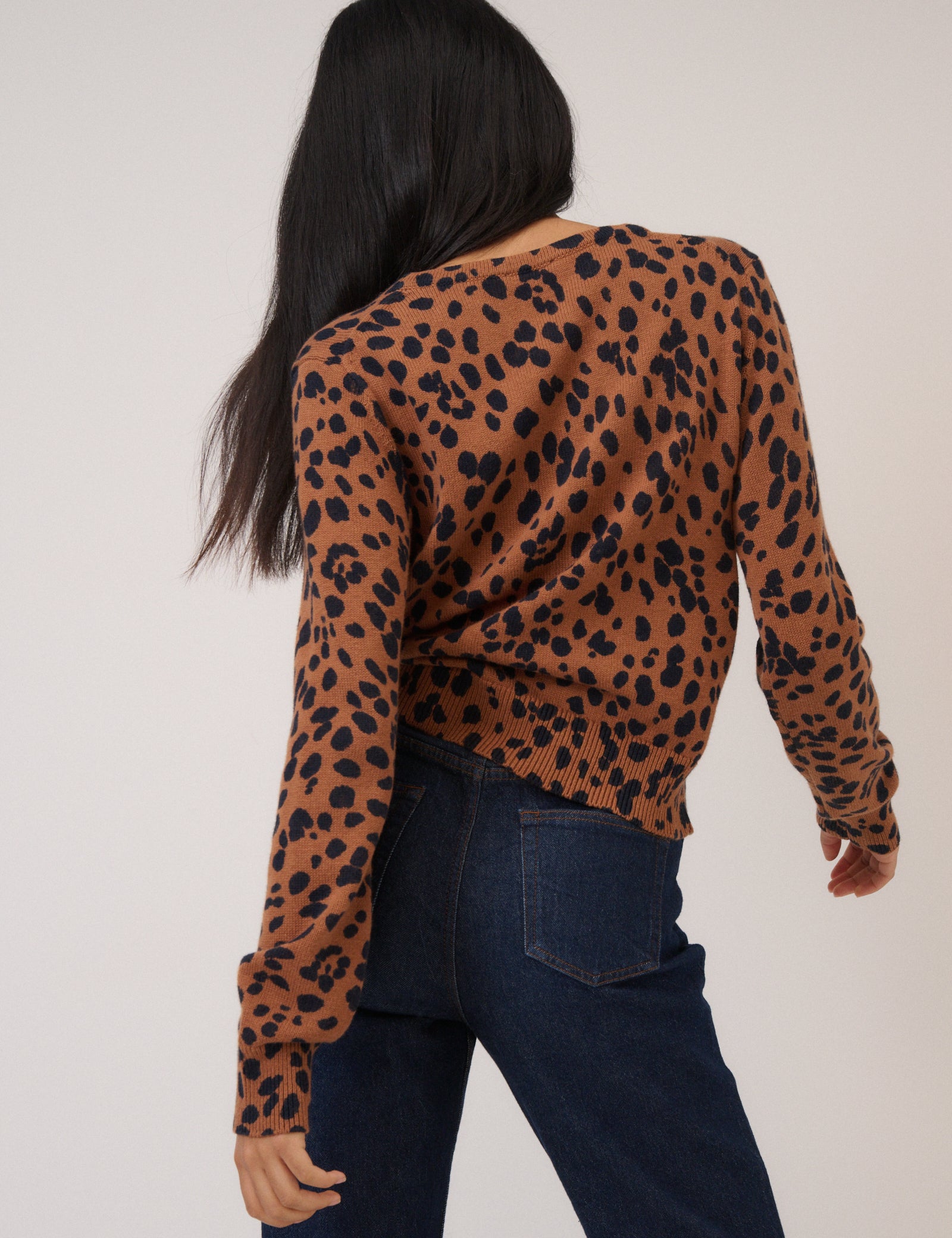 Brown Leopard Print Long Sleeve V-Neck Cardigan