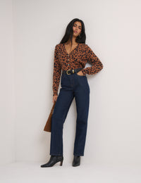 Brown Leopard Print Long Sleeve V-Neck Cardigan