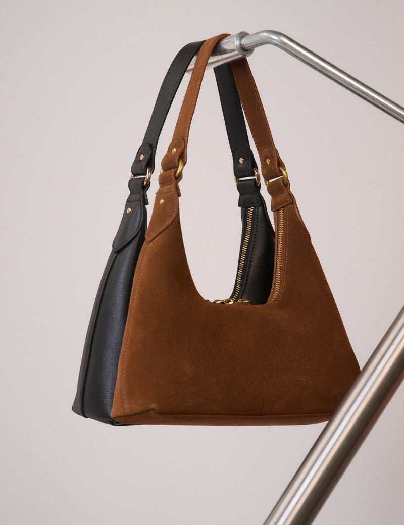 Tan Suede Dipped Shoulder Bag