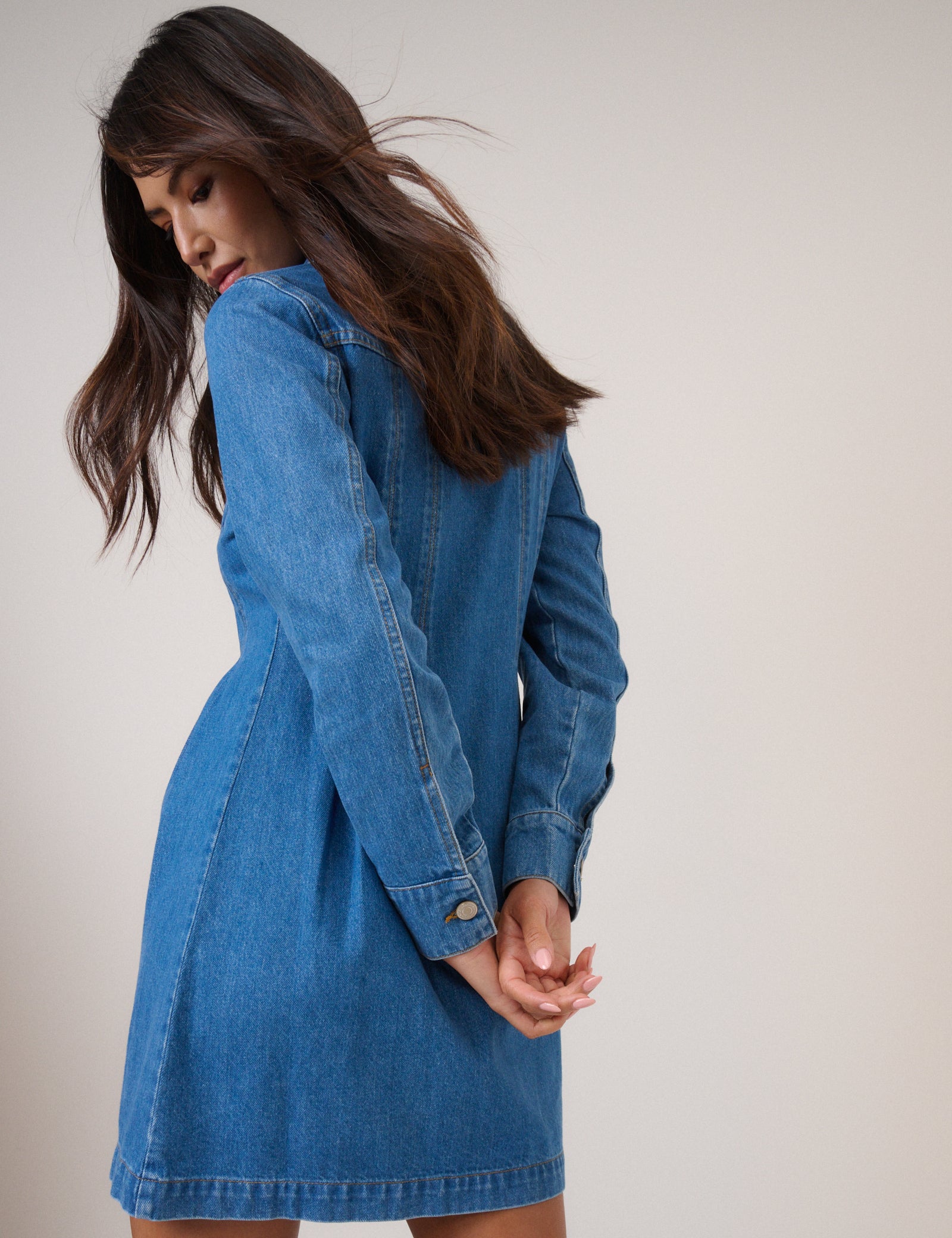 Blue Denim Long Sleeve Ferrea Mini Dress