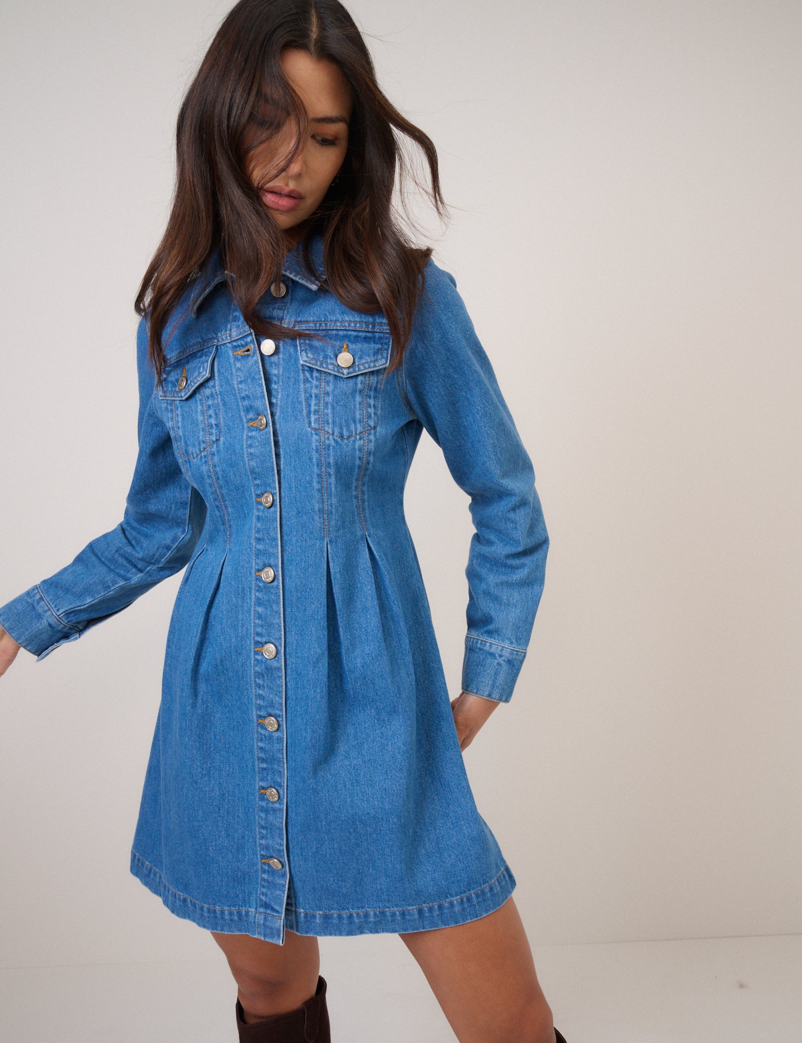 Blue Denim Long Sleeve Ferrea Mini Dress Blue Denim Long Sleeve Ferrea Mini Dress