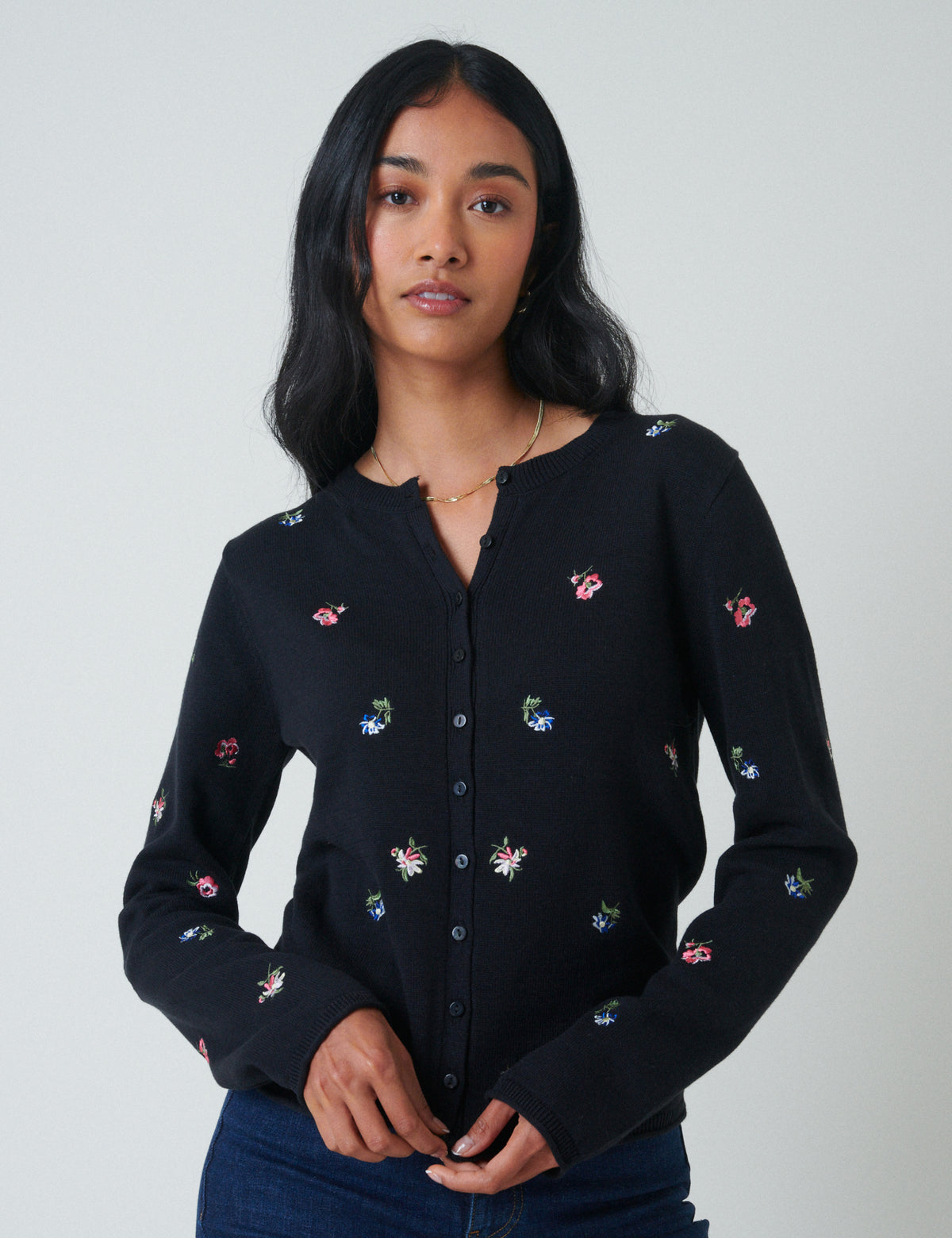 Black Floral Embroidered Cardigan