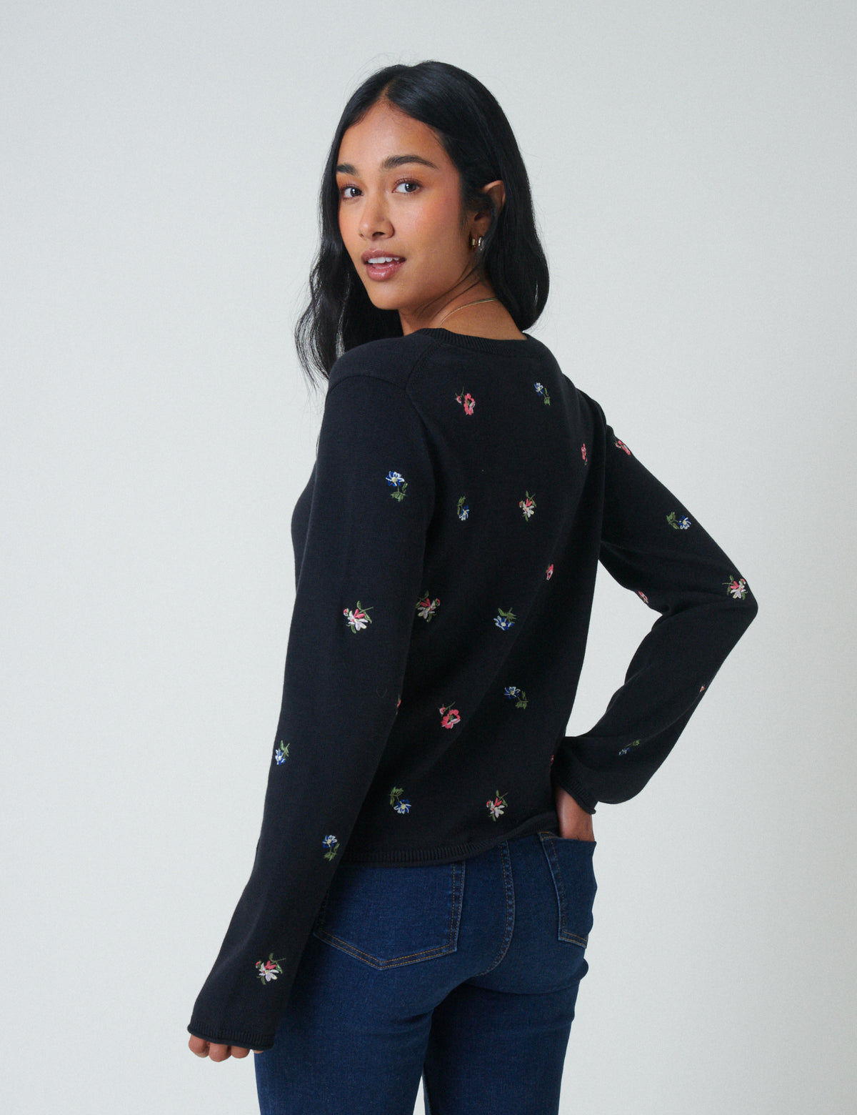 Black Floral Embroidered Cardigan