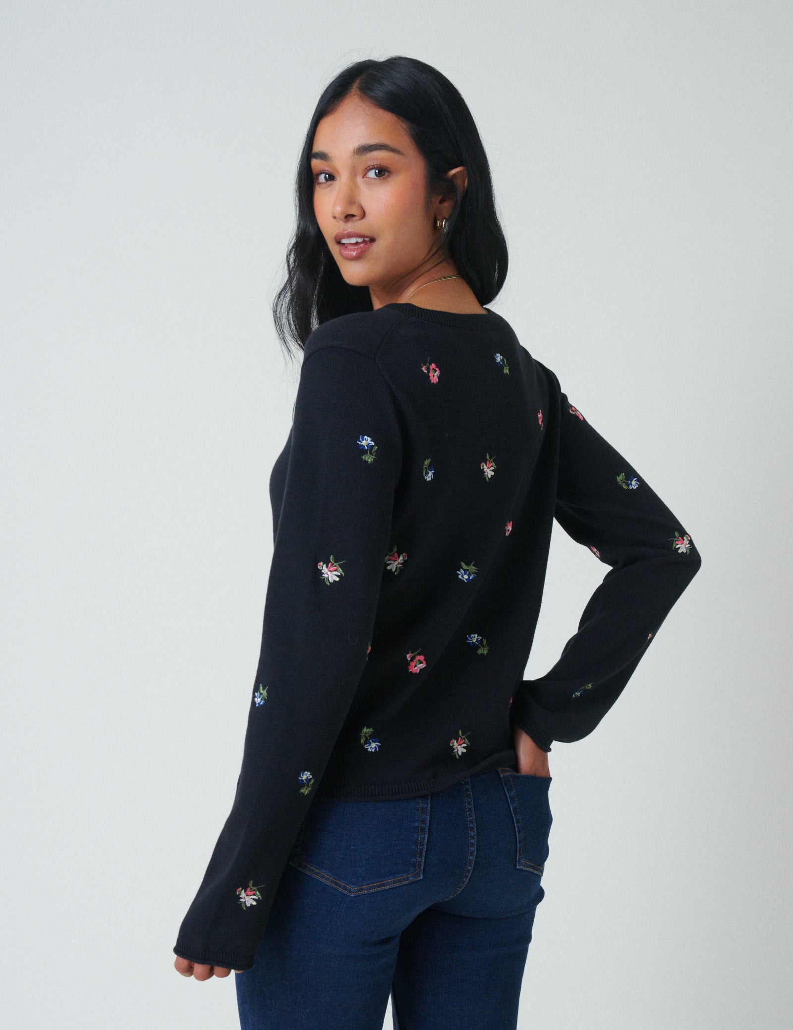 Black Floral Embroidered Cardigan