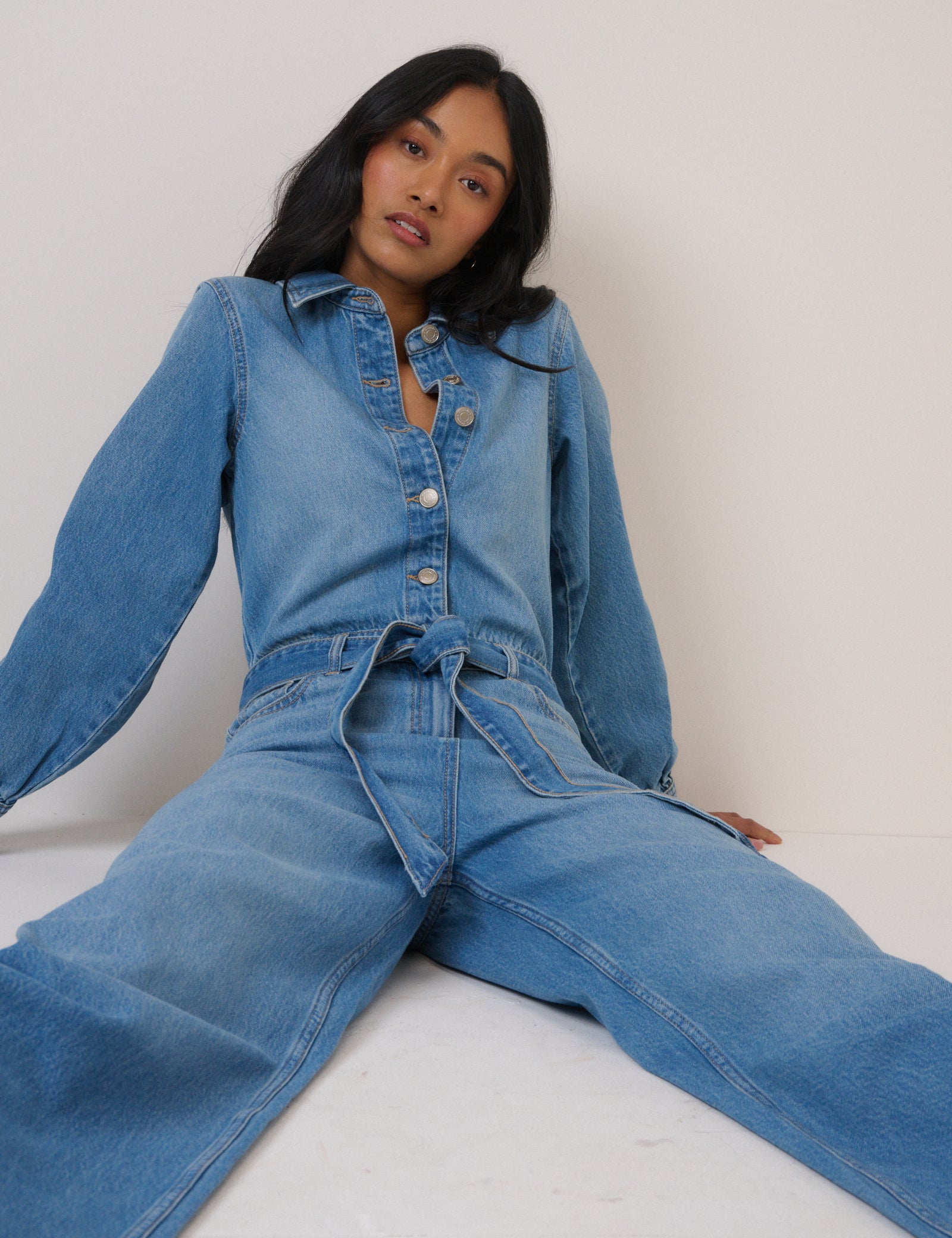 Denim Tie Waist Jumpsuit