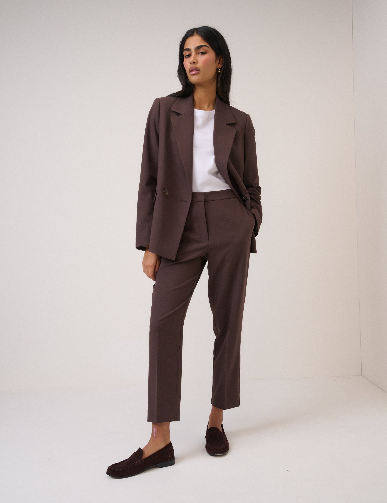 Chocolate Brown Twill Double Breasted Blazer Chocolate Brown Twill Double Breasted Blazer