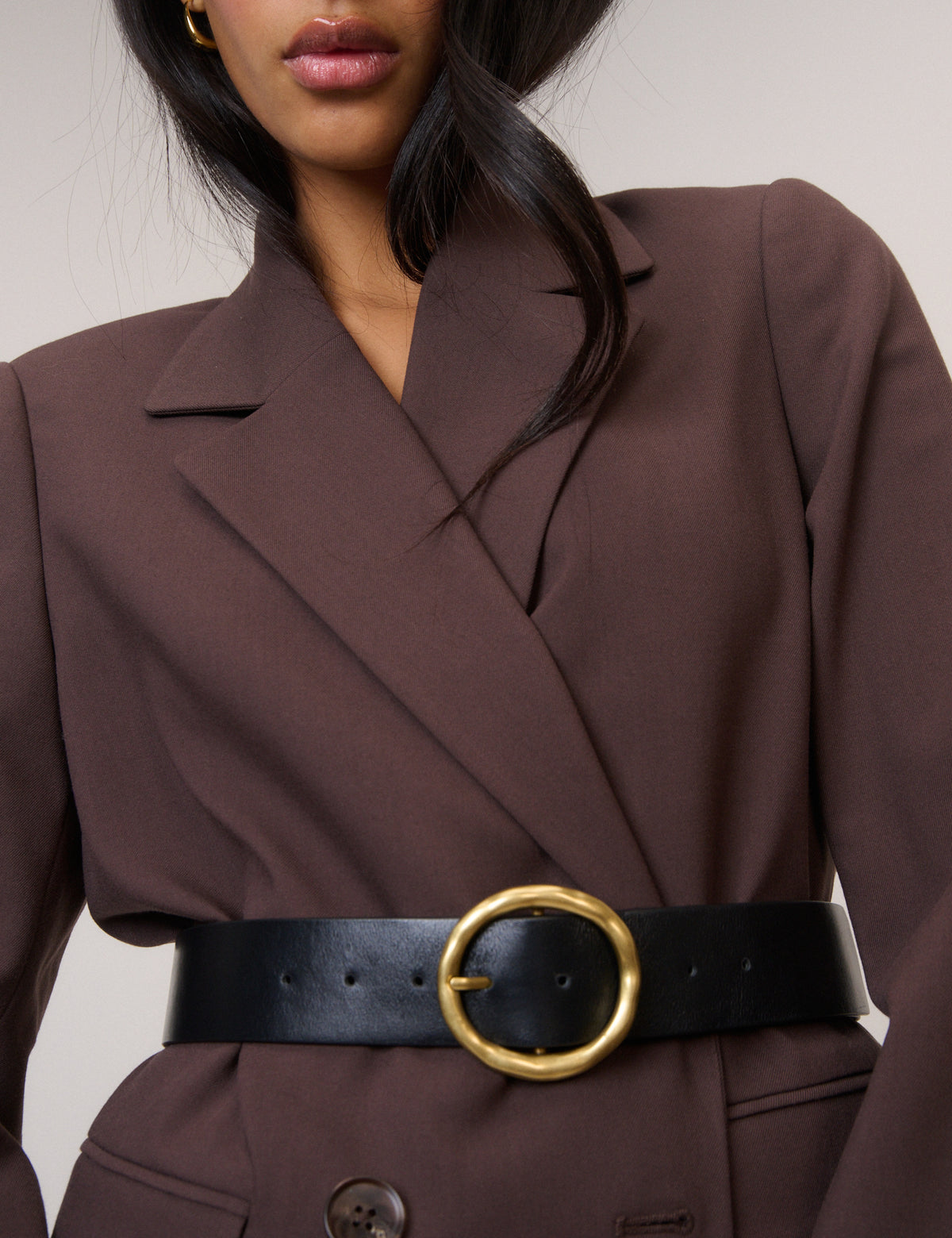 Chocolate Brown Twill Double Breasted Blazer