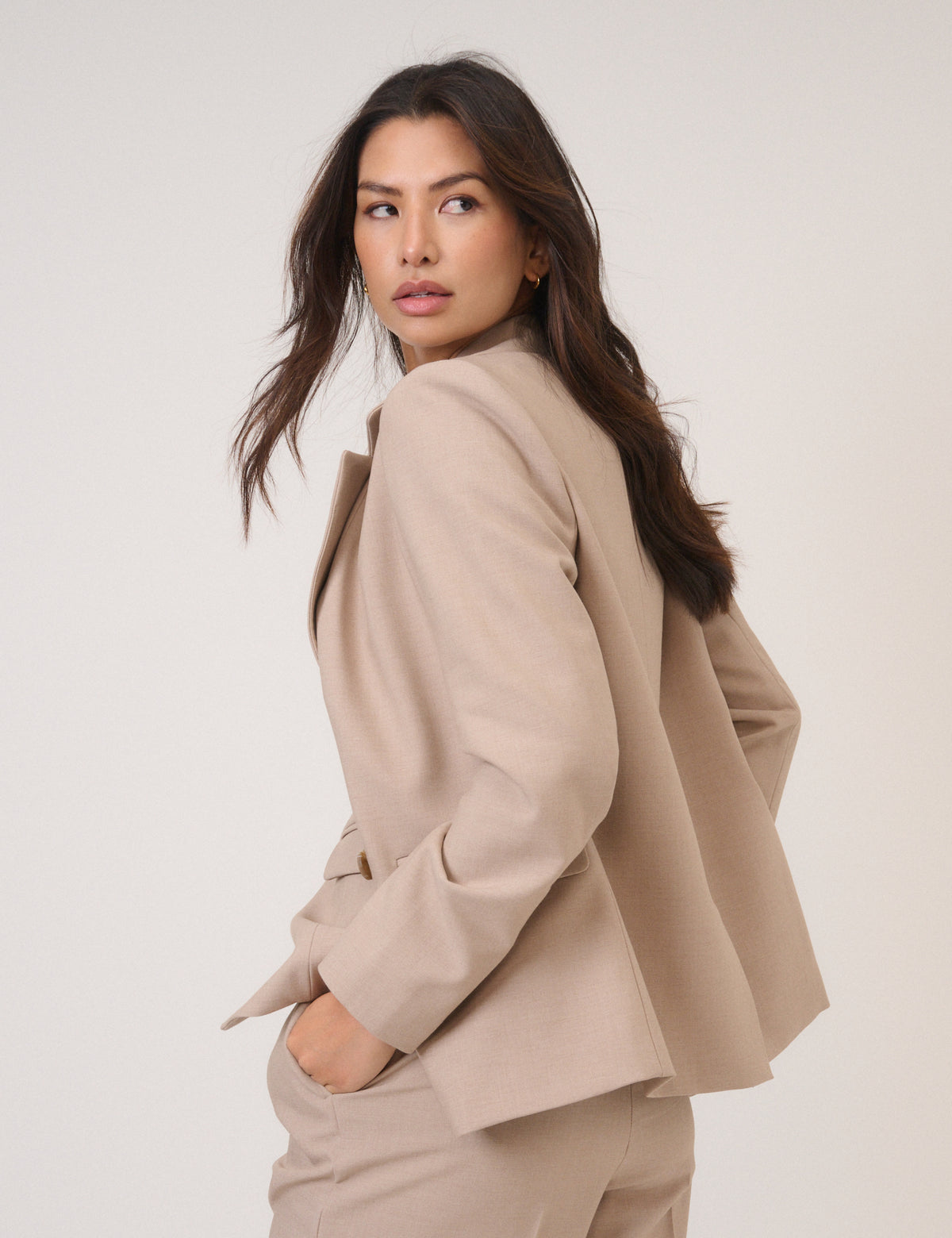 Beige Double Breasted Blazer