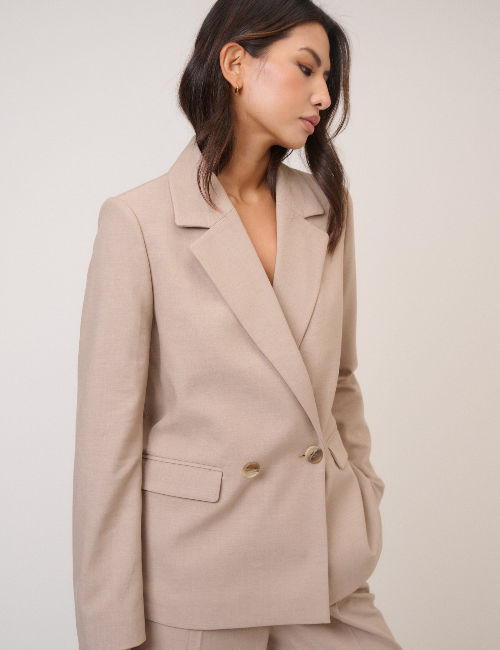 Beige Double Breasted Blazer