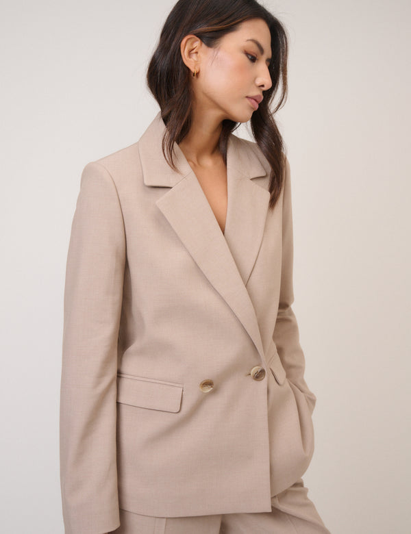Beige Double Breasted Blazer