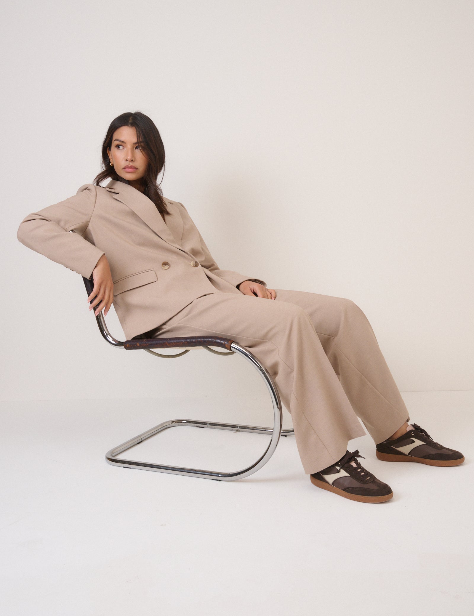 Beige Double Breasted Blazer