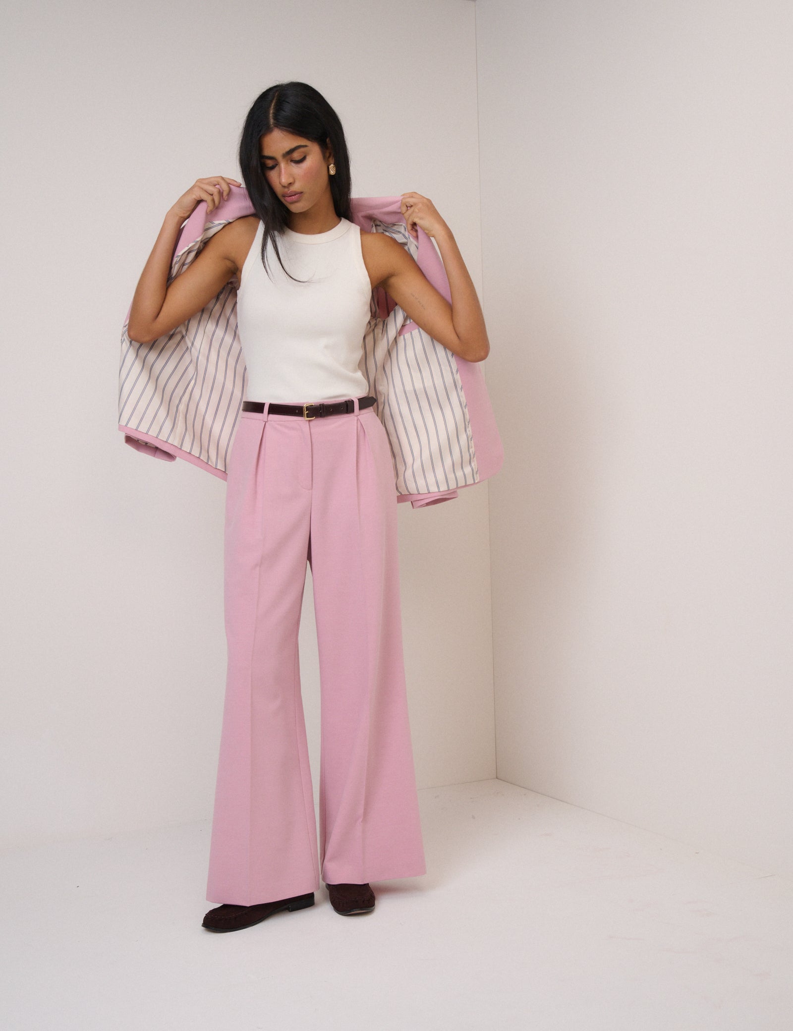 Pink High Waisted Wide Leg Trousers